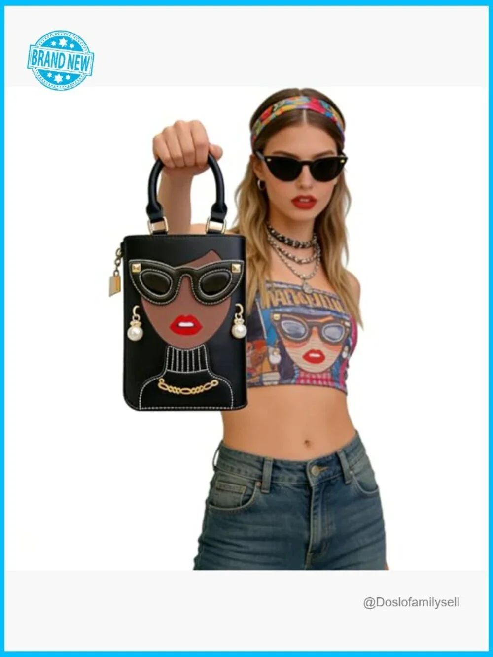 Funky Novelty 3D Lady Face PU Leather Satchel Handbag Tote Crossbody Purse